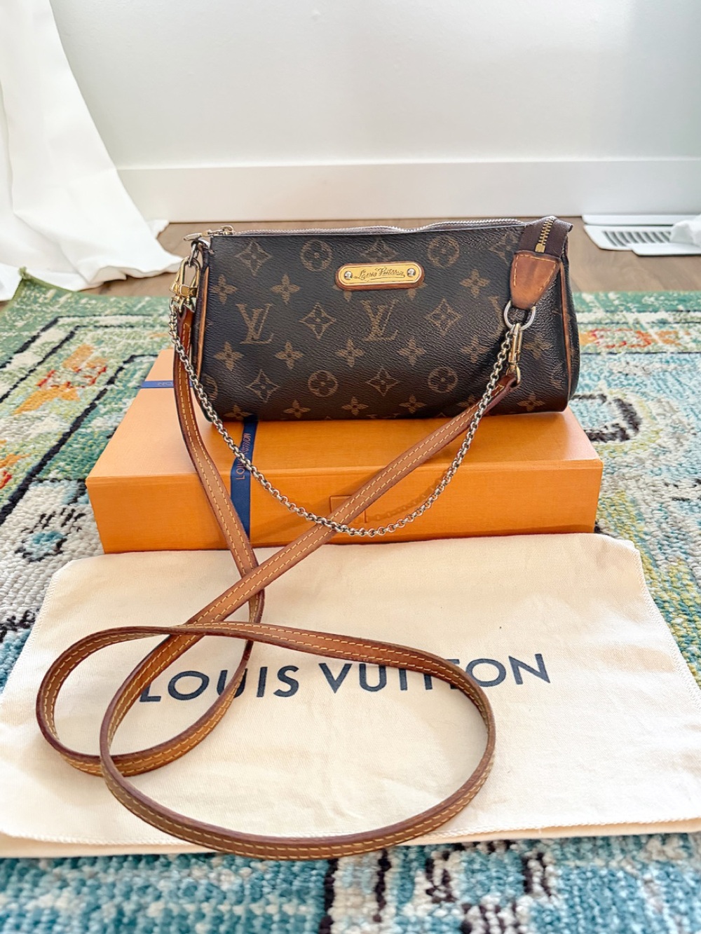 Louis vuitton monogram Eva pochette crossbody shoulder bag + box